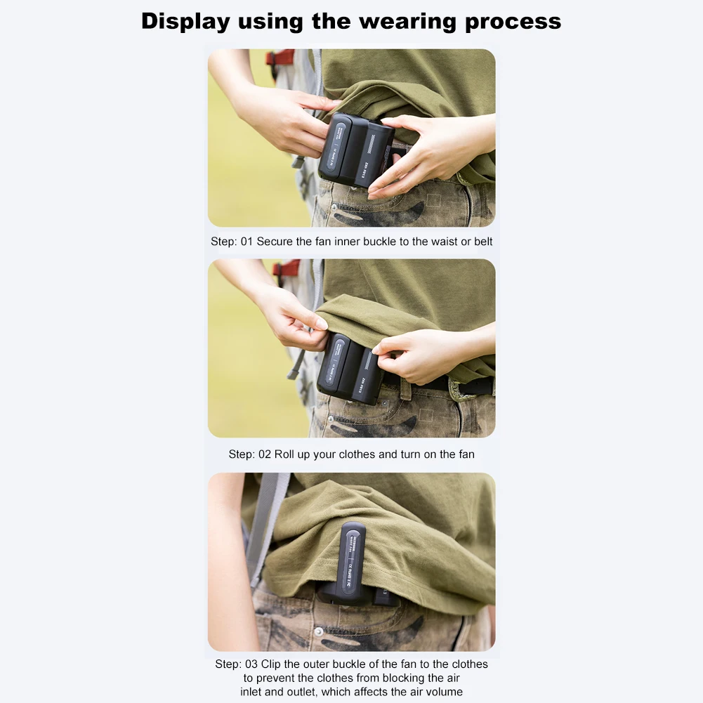 F013 4500mAh Waist Fan Mini Clip Fan Rechargeable Camping Hanging Neck Fan 3 Speeds High-speed Powerful Wearable Waist Clip Fan