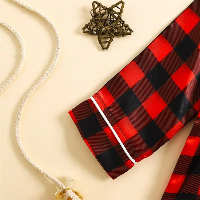 Description Picture 6 of itemBaby Christmas Pajama Bodysuits Plaid Button-down Long Sleeve Lapel Neck Fall Romper