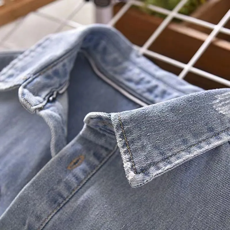 Spring autumn Baby Girls boys Cotton solid Denim shirt coat Cute Children kids Clothes