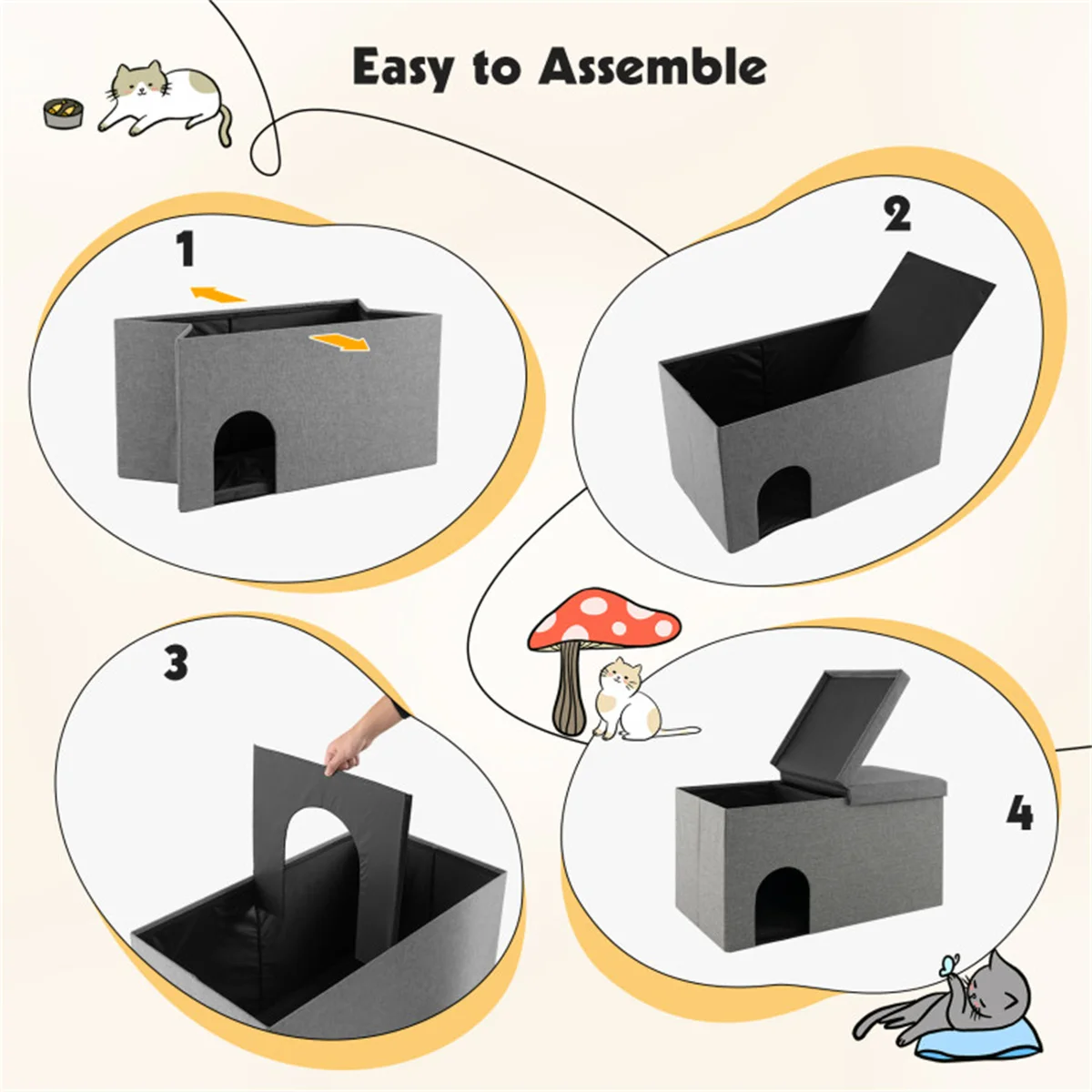 Gray Cat Litter Box Enclosure，Entrance Shoe Stool with Urine Proof Litter Mat