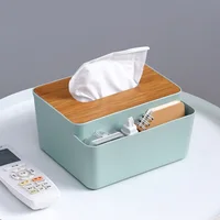 Table Wooden Cover Tissue Box Tissue Paper Remote Control Storage Box Towel Case Desktop  Organizer 2