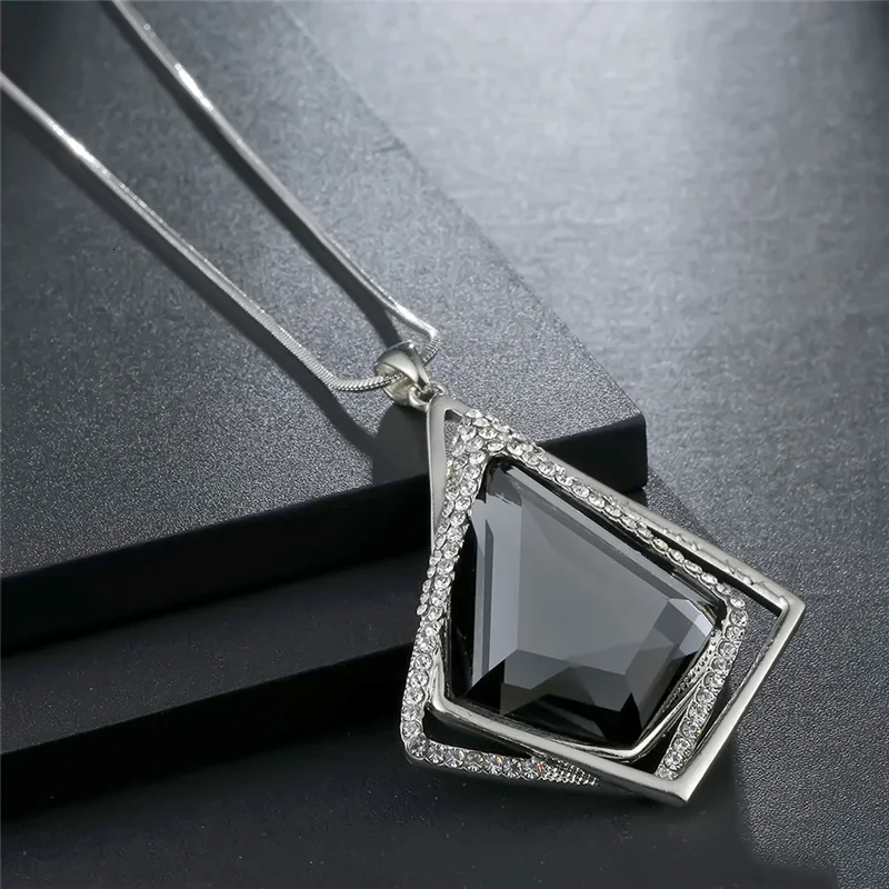 Vintage Geometrische Lange Halsketten & Anhänger Für Frauen Mode Kristall Halskette Weibliche Boho Silber Farbe Schmuck Bijoux 2022 – Detail 18