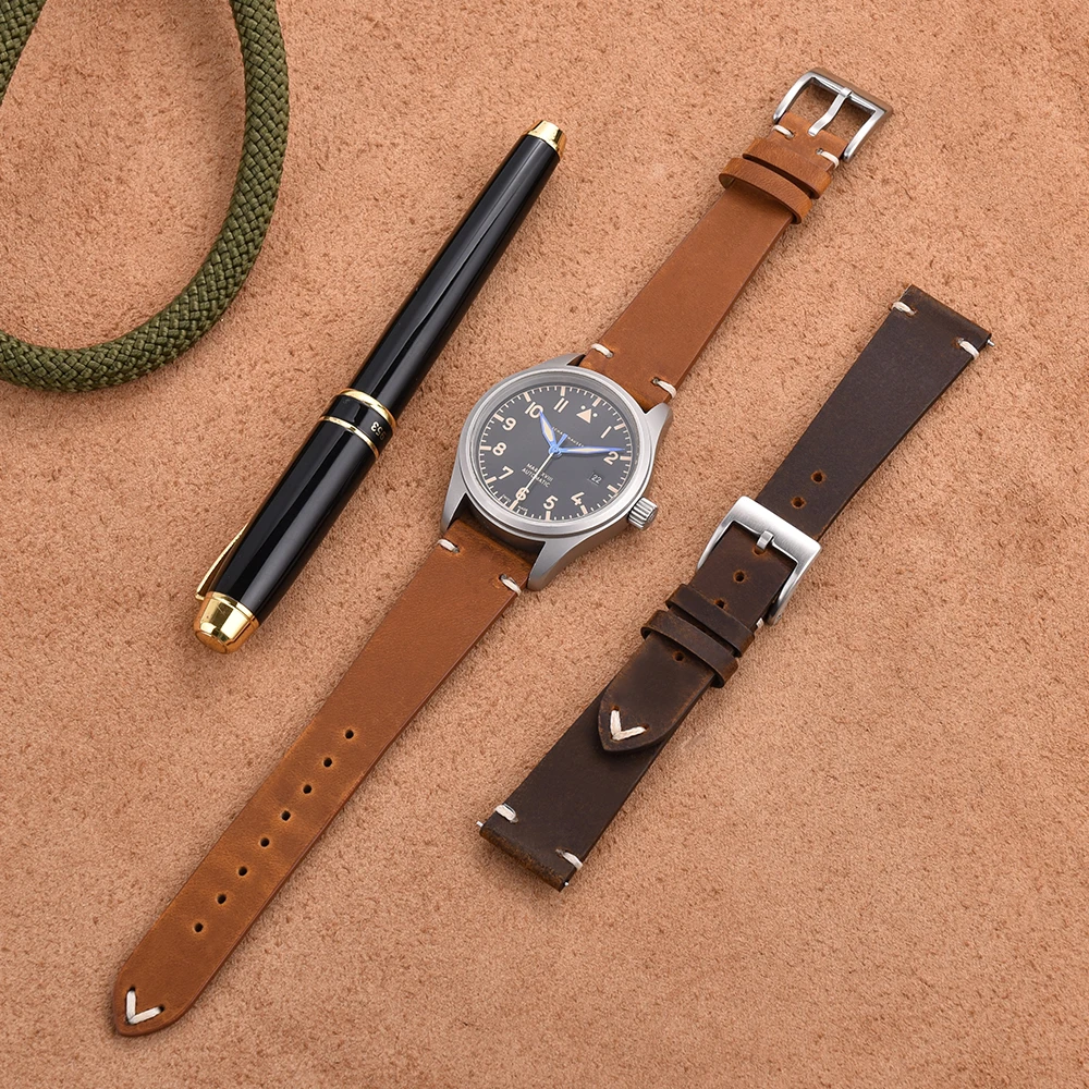 TONJETT Schnellverschluss-Leder-Uhrenarmband für 18 mm, 20 mm, 22 mm Uhrenarmbänder, Leder-Uhrenarmband für Herren und Damen, für verschiedene Uhrenmarken – Detail 5