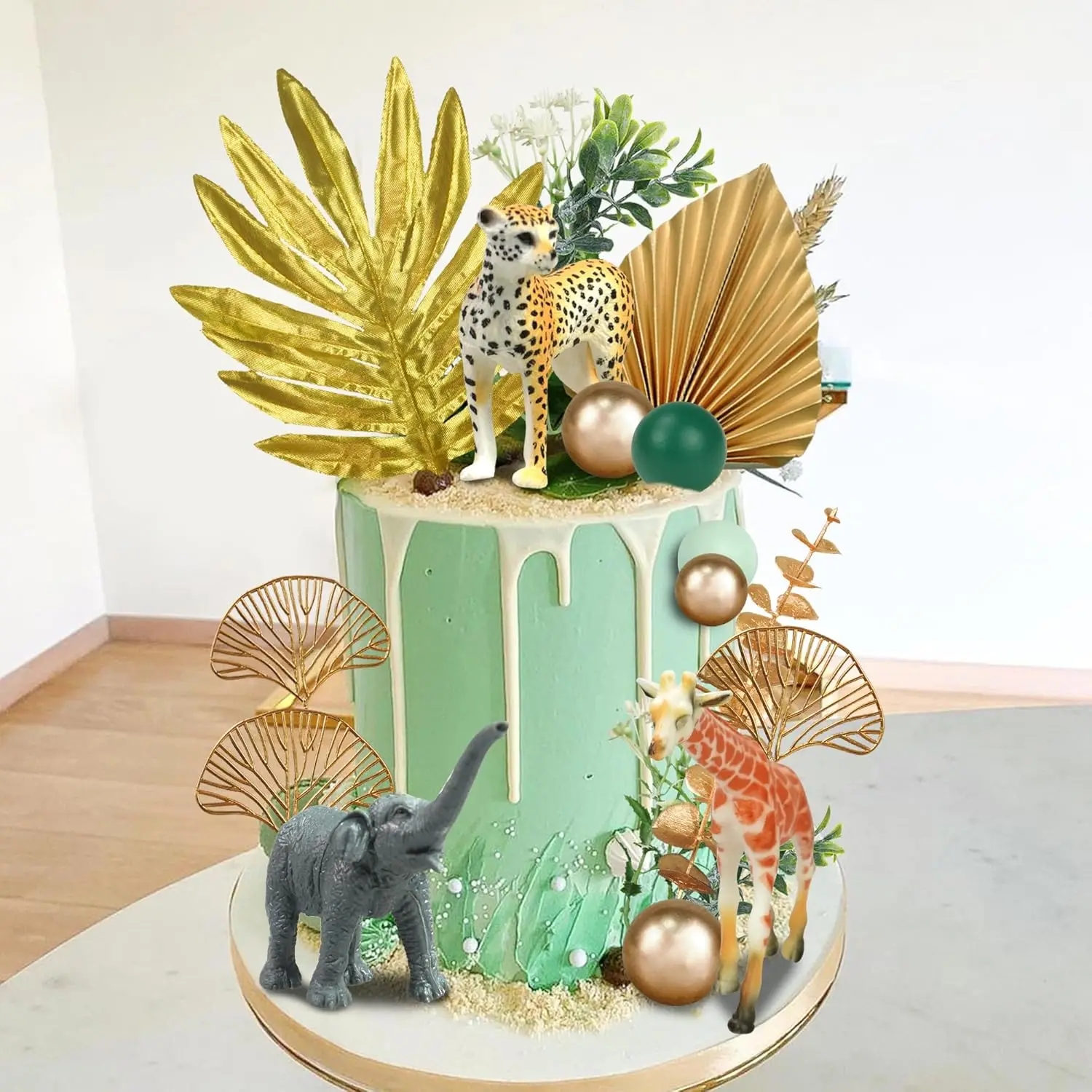 Dschungeltiere Kuchendeckel Tiger Zebra Giraffe Palmen Blatt Kuchendekorationen Safari Wild Geburtstag Babyparty Partyzubehör – Detail 9