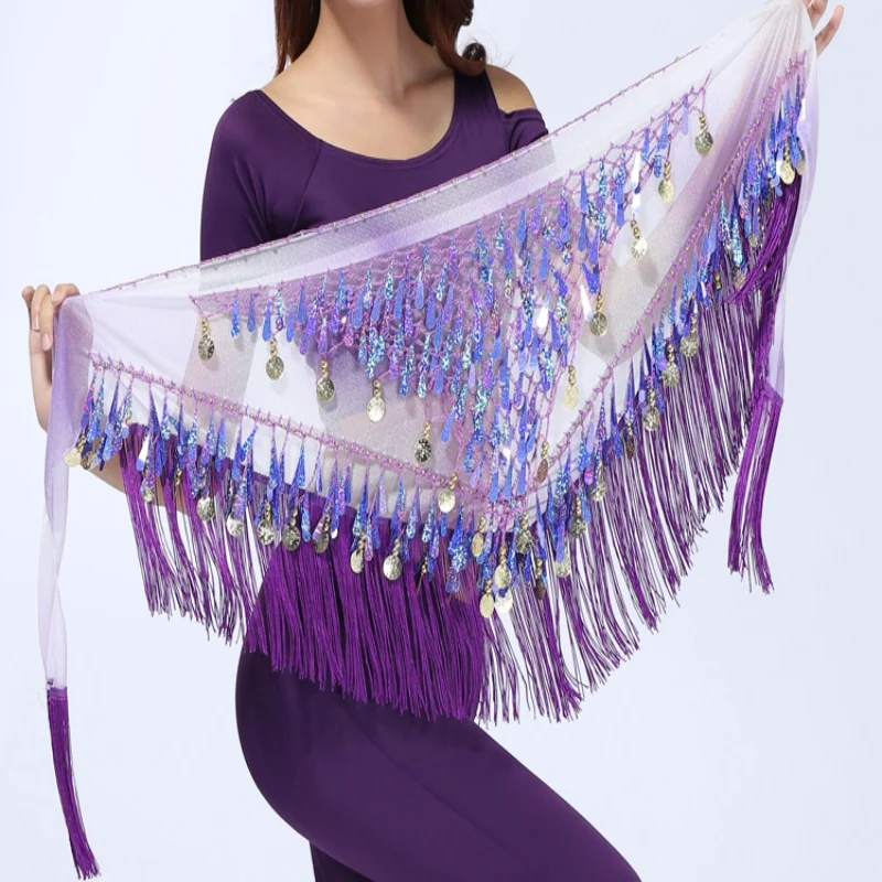 Women's Belly Dance Tassels Triangle Hip Scarf Coin Sequins Waist Belt Triangle Skirt belly dance hip scarf
