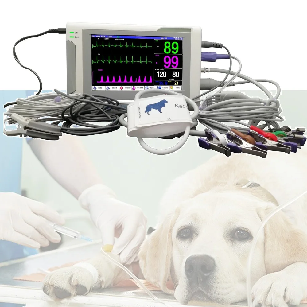 

Pet Veterinary Monitor ECG/NIBP/PR/SPO2/RESP/TEMP Veterinary Medical Clinic Multiparameter Animals Monitor 7 Inch