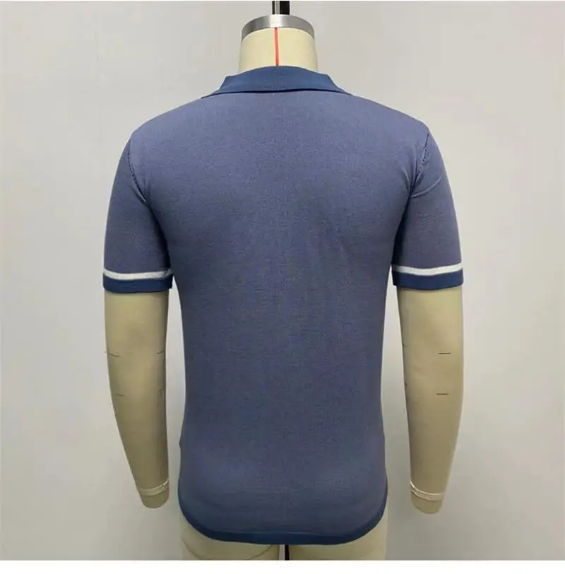 Men's 2023 Summer New Vintage British Style Lapel Jacquard Knitted Button Cardigan Short Sleeve Business Polo Shirt 13 S60cd7b52c03e451b92feb00ece3f310cA