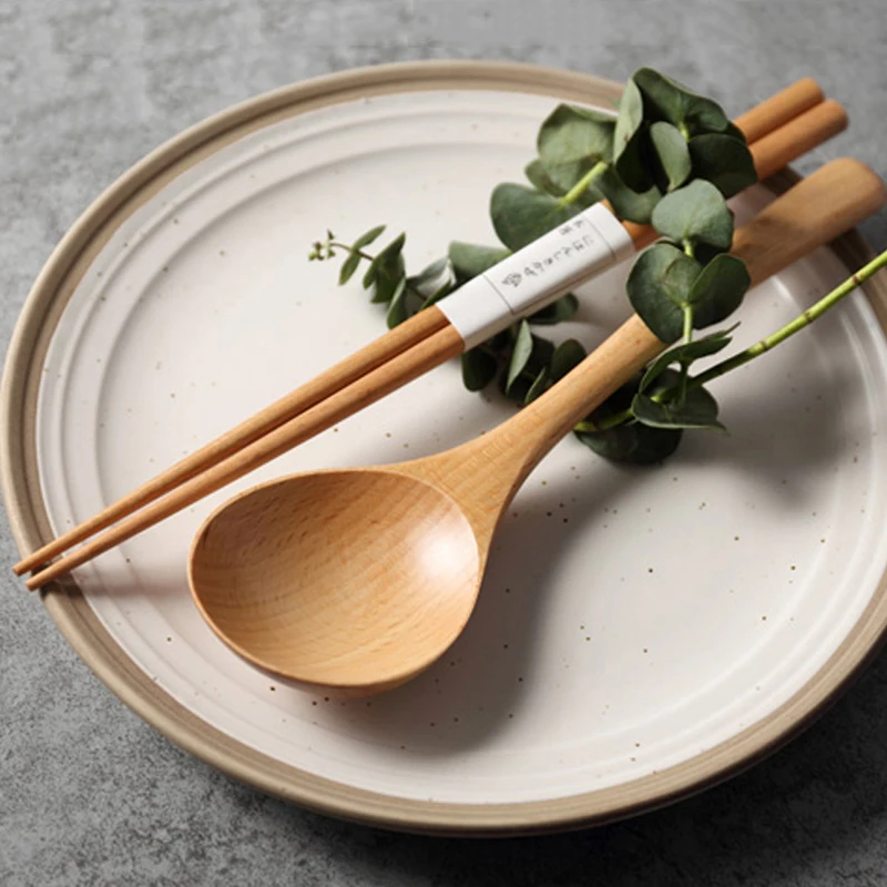 4Pcs Wooden Spoon Beech Wood Soup Spoon Japanese Kitchen Serving Spoons Big Noodle Ramen Rice Soup Ladle Wooden Tableware