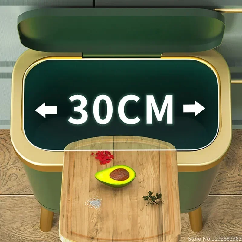 

Garbage Kitchen Compost Bin Bathroom Cover Trash Can Large-capacity Press Push-type High-foot Plastic for