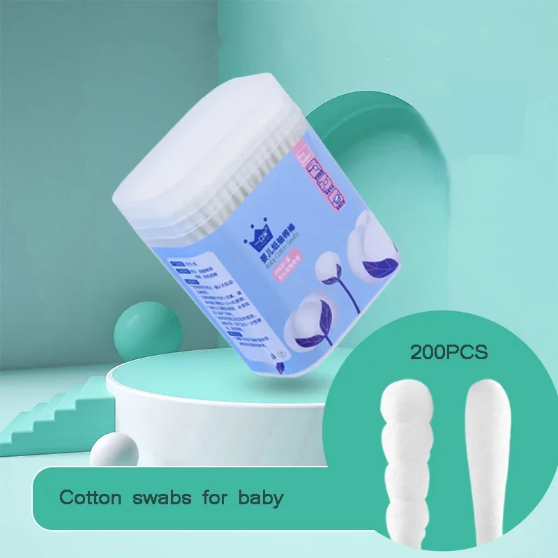 200pcs Safety Baby Cotton Swab clean baby ears Sticks Health Medical Buds Tip swabs box plastic cotonete