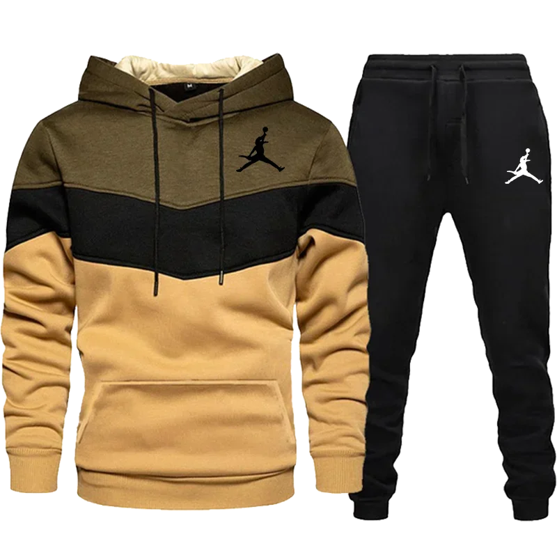 Three-color Patchwork Sweatshirt Suit Autumn Two Piece Set of Two Pieces for Men Hoodie and Pants Suit Men's Long Sleeve Set