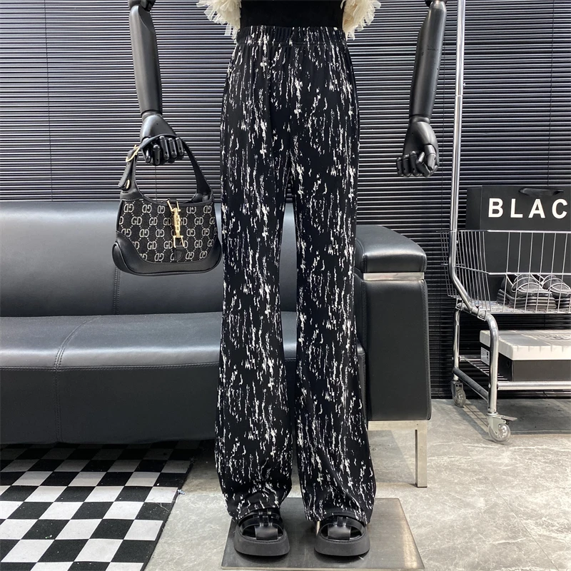 

Новинка 2022, дизайнерские прямые брюки известного фирменного стиля с галстуком, окрашенные в темноте, универсальные повседневные брюки с эластичным поясом