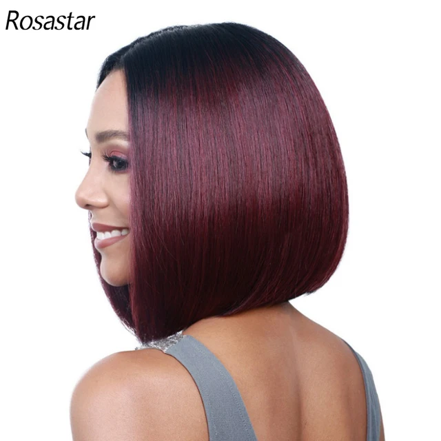 Synthetic Short Ombre Dark Root to Wine Red  Straight 13.5Inch Bob Hair Wig for Women Natural Looking Daily Use or Cosplay Wig Black  to Wine Red