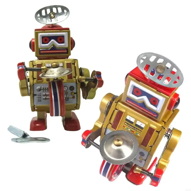 A5YC Toy Tinplate Robot Drummer Classical Wind Up Toy For Adults and Teens