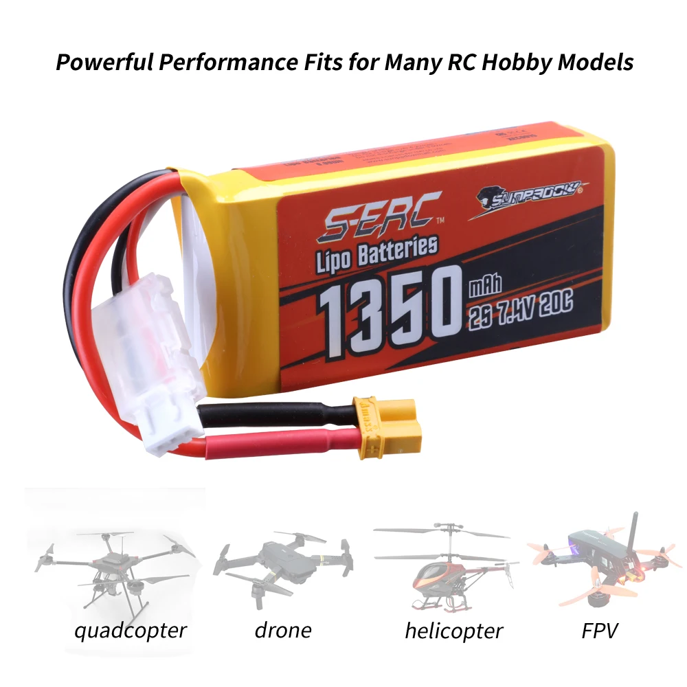 Zeee 2S Lipo Battery 2-Pack - 850mAh 7.4V 50C With JST Connector For Drones, RC Cars & More