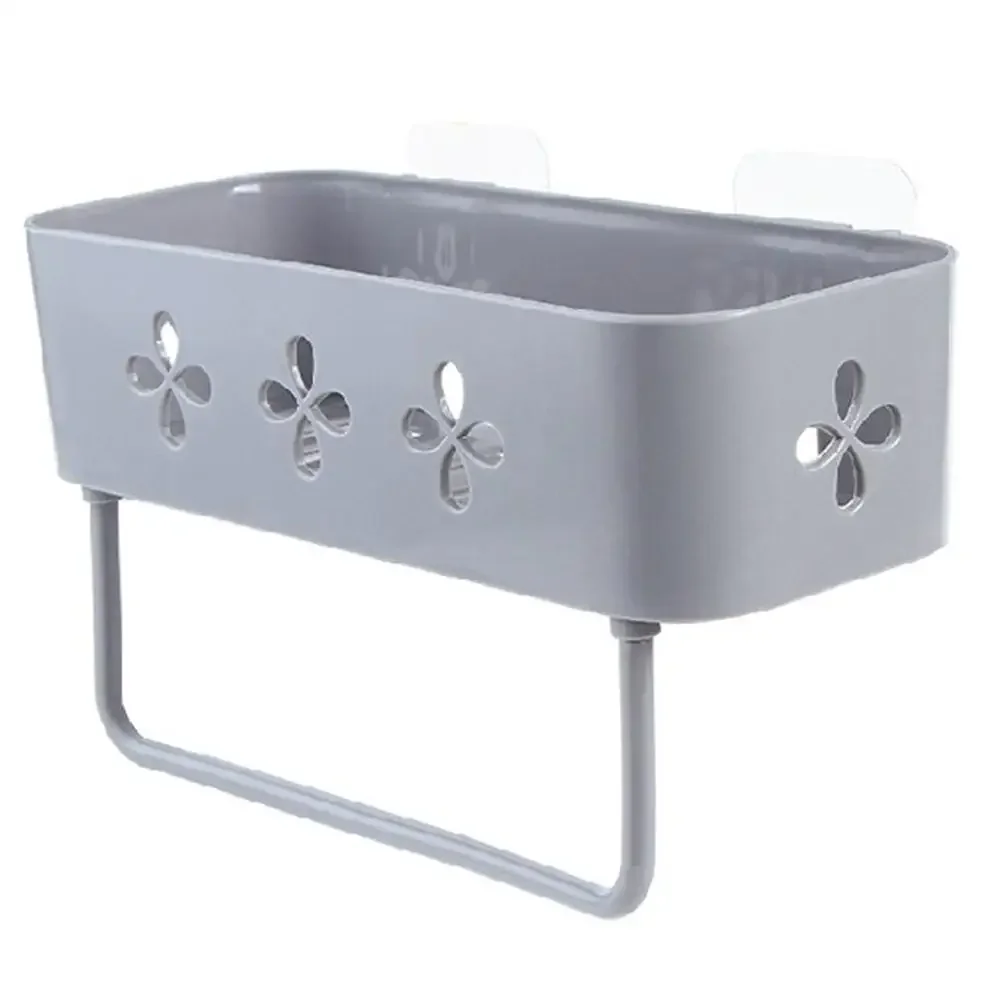 Nordic Bathroom Shelf Shower Caddy Organizer Rack Wall Mount Shampoo Rack With Towel Bar No Drilling Kitchen Bathroom Accessory 2