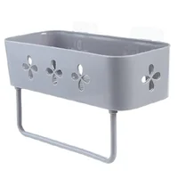 Nordic Bathroom Shelf Shower Caddy Organizer Rack Wall Mount Shampoo Rack With Towel Bar No Drilling Kitchen Bathroom Accessory 2