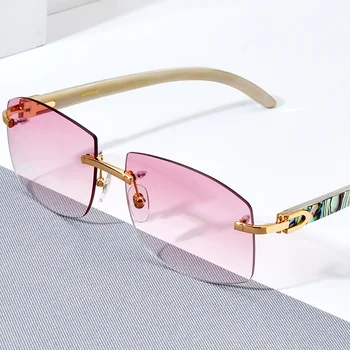 LONSY 무테 버팔로 뿔 선글라스 여성용, 럭셔리 브랜드 디자인, 고품질 사각 선글라스, 그늘막 여성용 안경 UV400