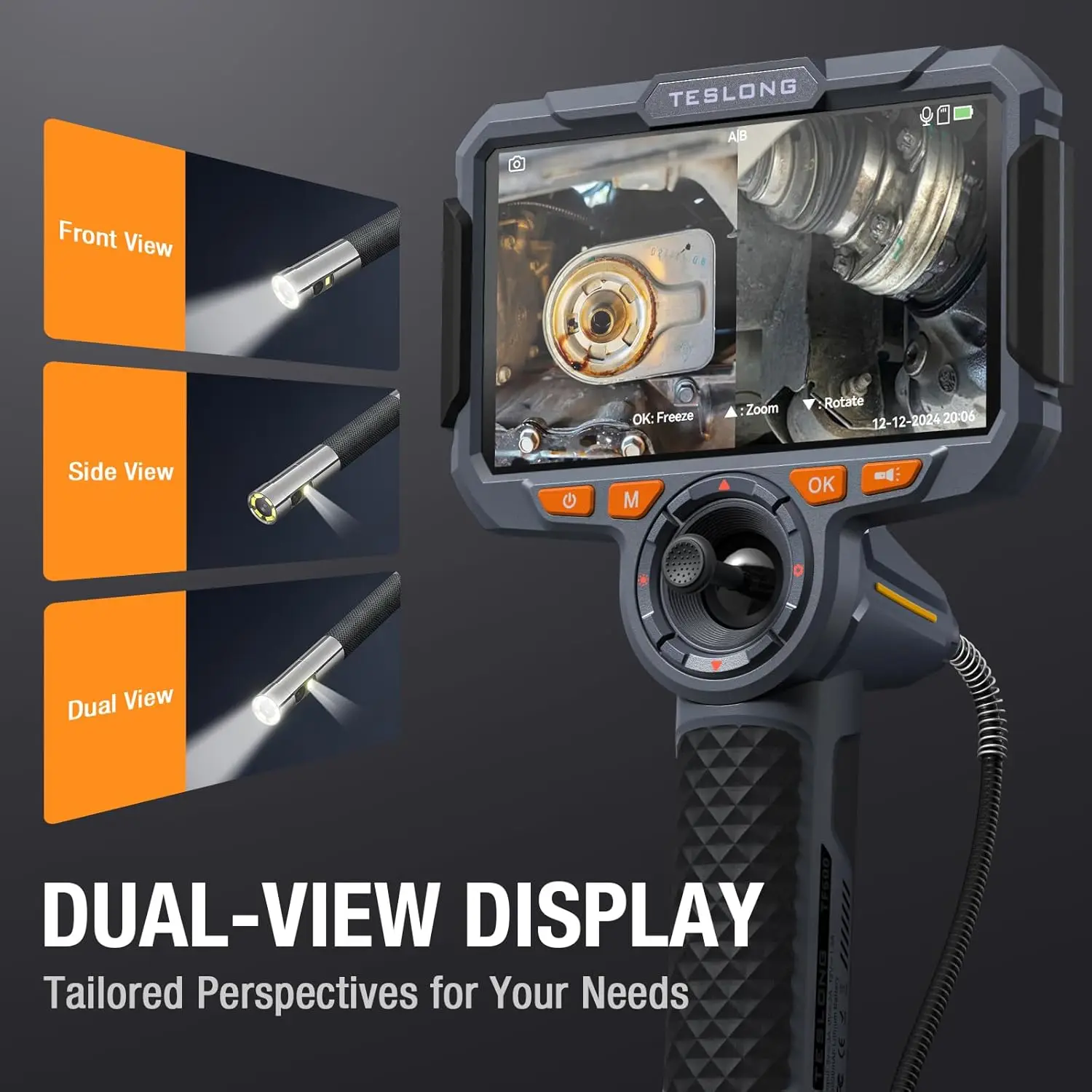 Teslong TF600 6” IPS Screen 6.5mm dual lens 360 Articulating Borescope with 4-Way Joystick Articulation WIFI 4