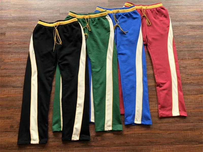 

23SS New Red Blue Green Black Rhude Stripe Sweatpants Men Women Patchwork Drawstring Trousers Track Pants