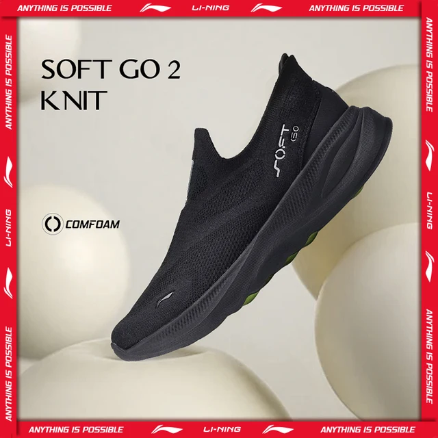Li-ning hommes doux GO 2 tricot chaussures de marche décontractées à enfiler coussin confortable doublure Stable maille Jogging sport quotidien baskets AGLV017 1