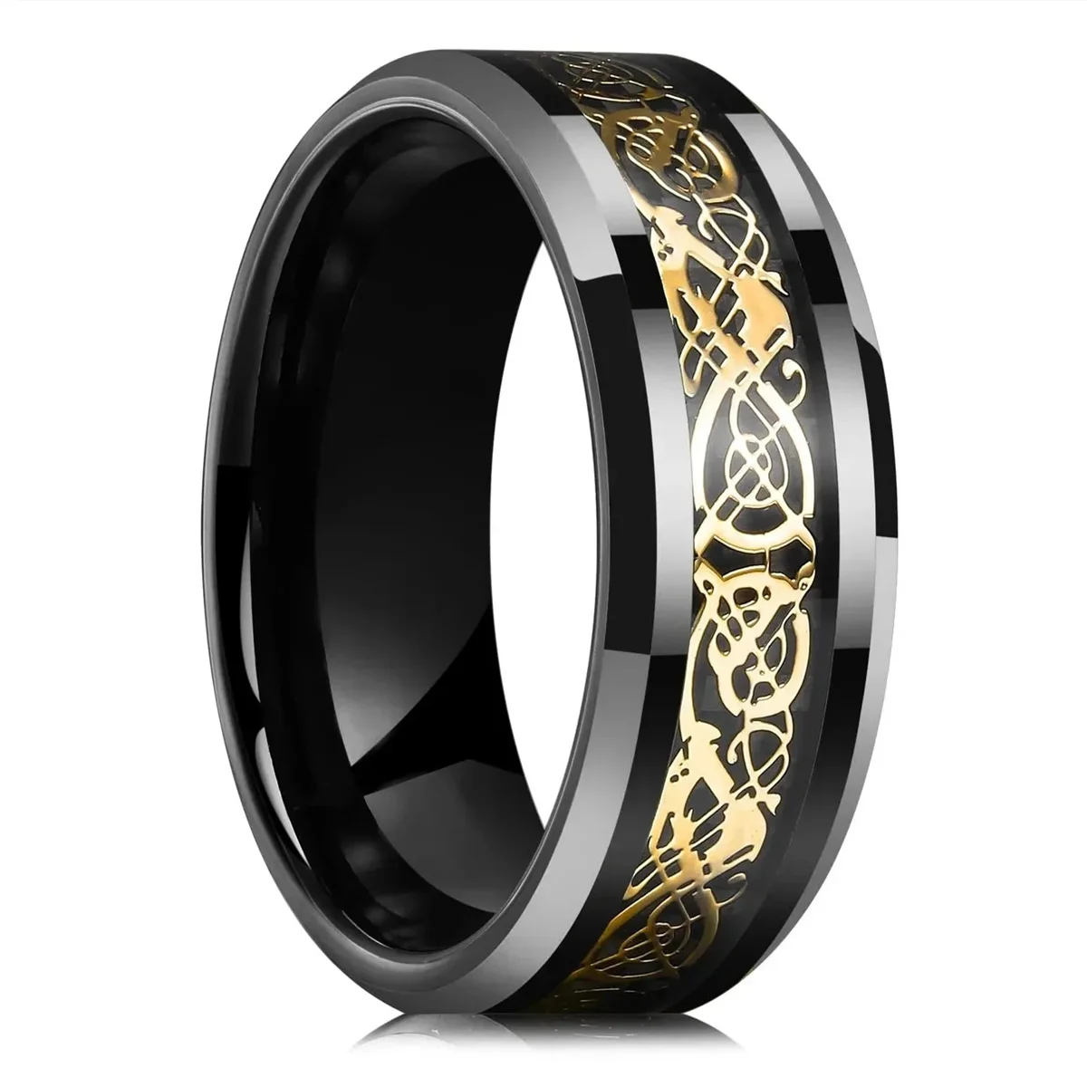 Wedding Rings 30 Colors 8MM Men Women Stainless Steel Celtic Dragon Inlay Carbon Fiber