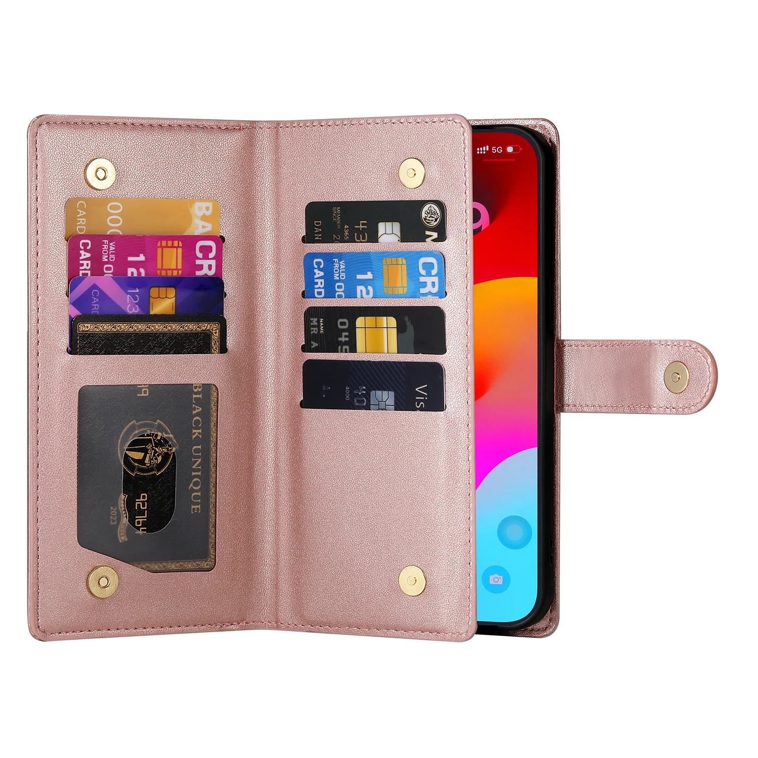 Étui portefeuille en cuir à fermeture éclair pour iPhone 15 Pro Max 16 14 Plus 13 12 11 SE4 XS MAX avec lanière et poche pour cartes_voghion.com