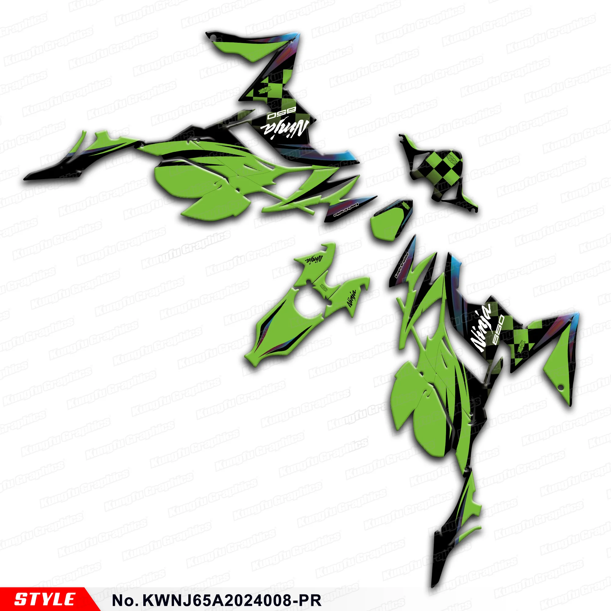 

Послепродажный Графический комплект, полный комплект наклеек для Kawasaki Ninja 650 2020 2021 2022 2023 2024, KWNJ65A2024008-PR