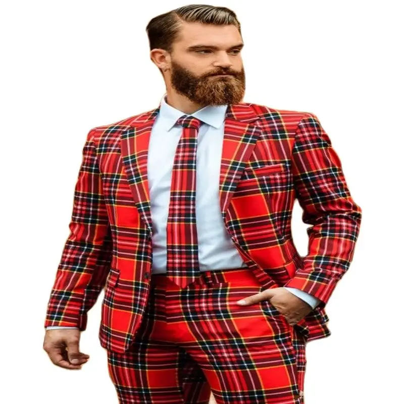 Fashionable Two Buttons Groom Tuxedos Notch Lapel Groomsmen Mens Suits Blazers (Jacket+Pants+Tie)