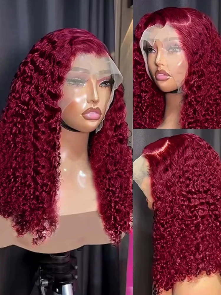 99J Burgundy Short Bob Glueless Hair Wig 13x4 Lace Front Wig Human Hair Red Colored Deep Wave Lace Frontal Wig For Women