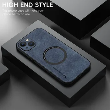 Luxury Suede Leather Fur phone case For iPhone 16 15 Pro Max 14 13 12 11 Xs XR 7 8 Plus Magsafe Magnetic Wireless Charge cover