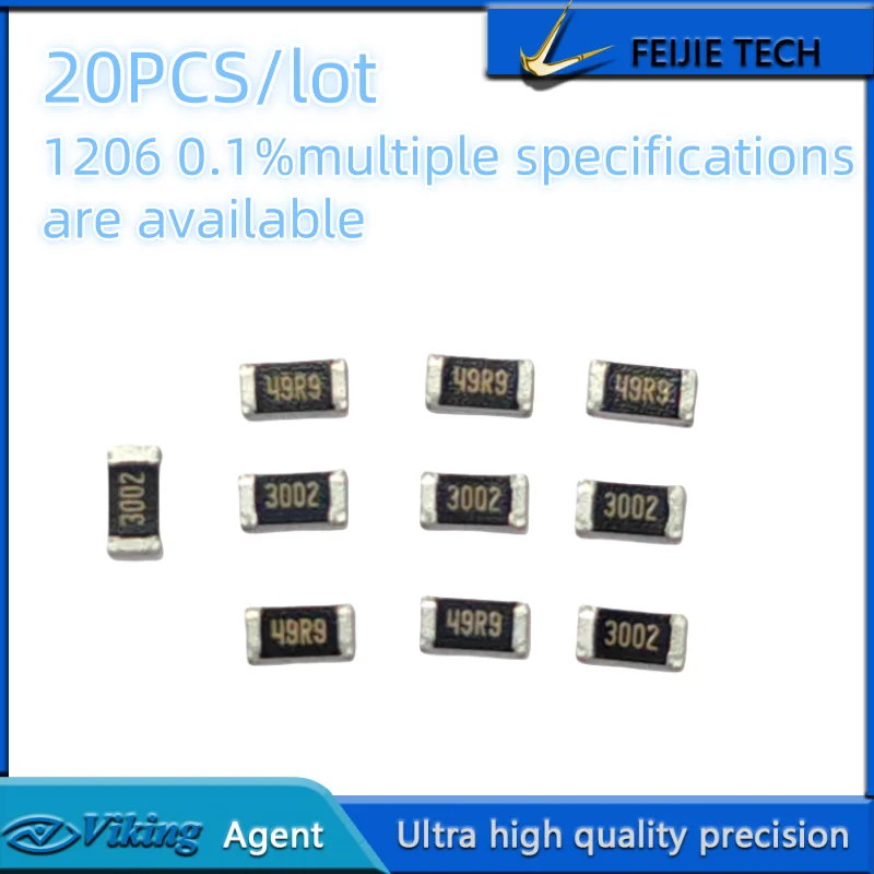 20Pcs 1206 0.1% 0.001 High Precision Resistors 25Ppm 1R 2R 3R 5R 10R 20R 20R 40R 50R 60R 70R 80R 90.9R 100R 110R 120R 130R 140R precision resistors