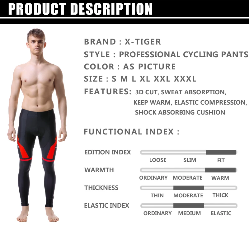 X-Tiger Winter Cycling Pants Coolmax with 5D gel Pad Pantalon MTB Mountain Road Bike Pants Bicycle Tights