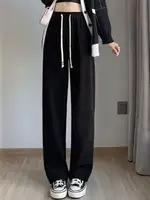 Lamb Fce Lined Casual Thiened Corduroy Wide Leg Pants Women's Autumn Winter Faion Warm Straight Cut Trousers