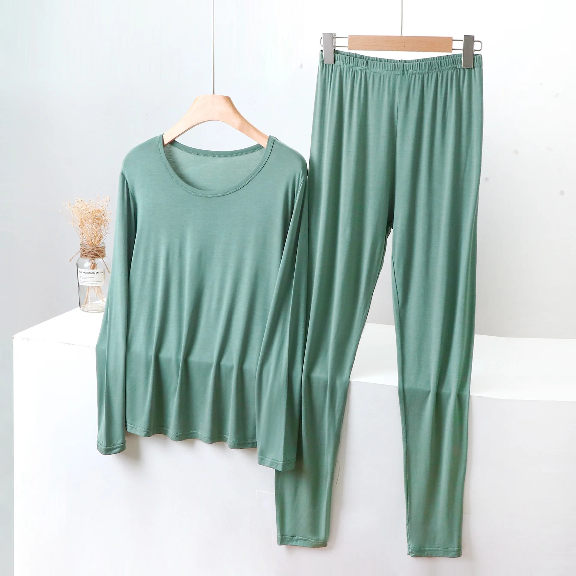 Modal Thermal Underwear Tops and Long pants Women Long Johns XL to 8XL winter warm Intimate solid color