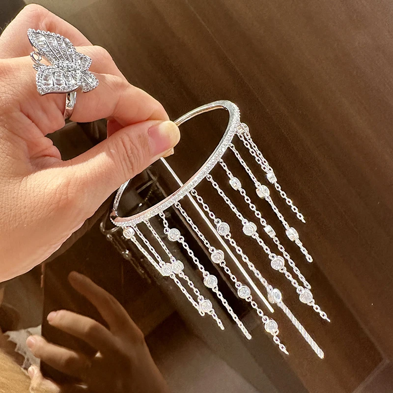 Elegant small round sparkling zircon tassel bracelets for women romance summer gorgeous hand chain