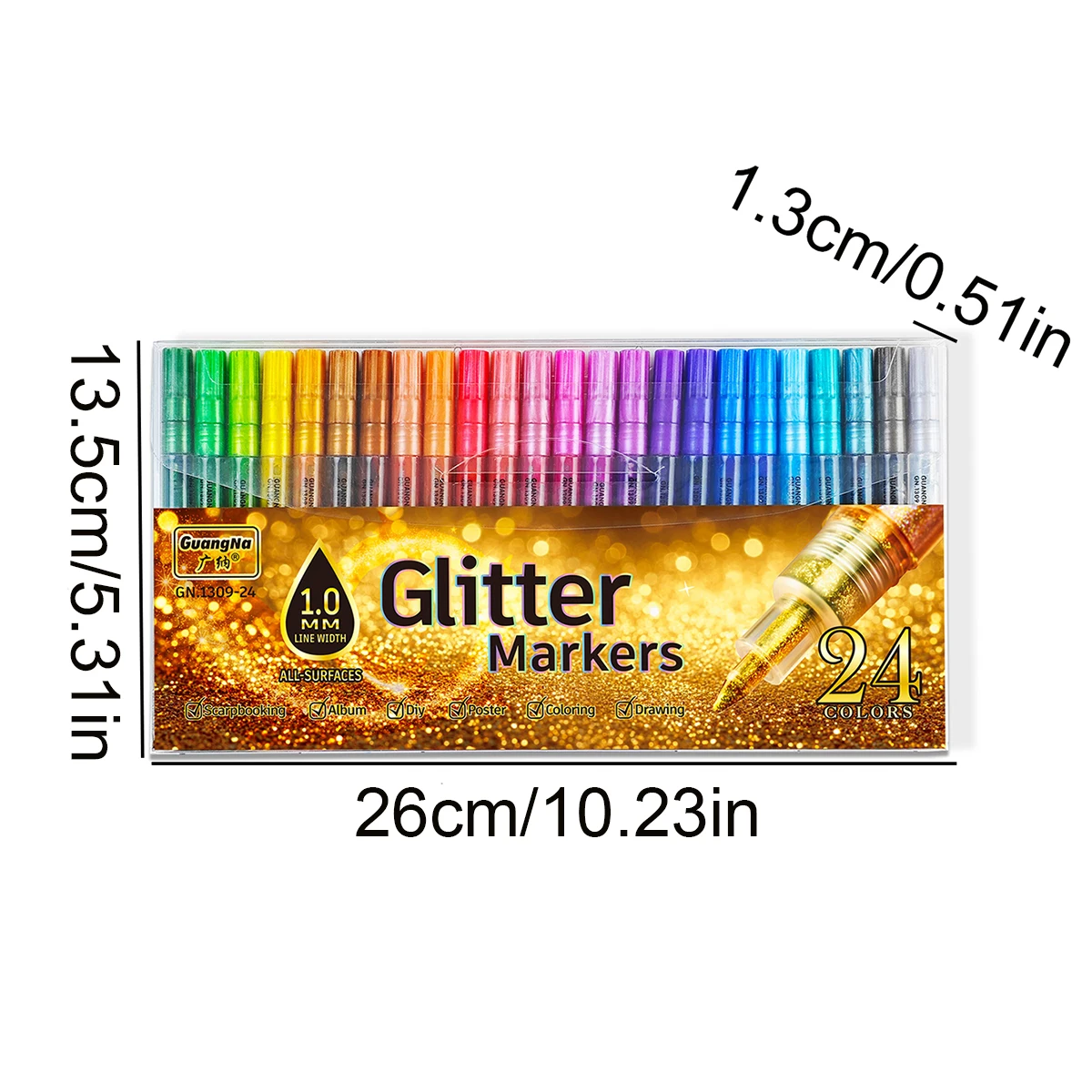 24색 1.0mm 펜촉 글리터 마커, 혼합 가능한 수채화 펜으로 밝은 색상, 책 스케치 및 그림 그리기에 필수품