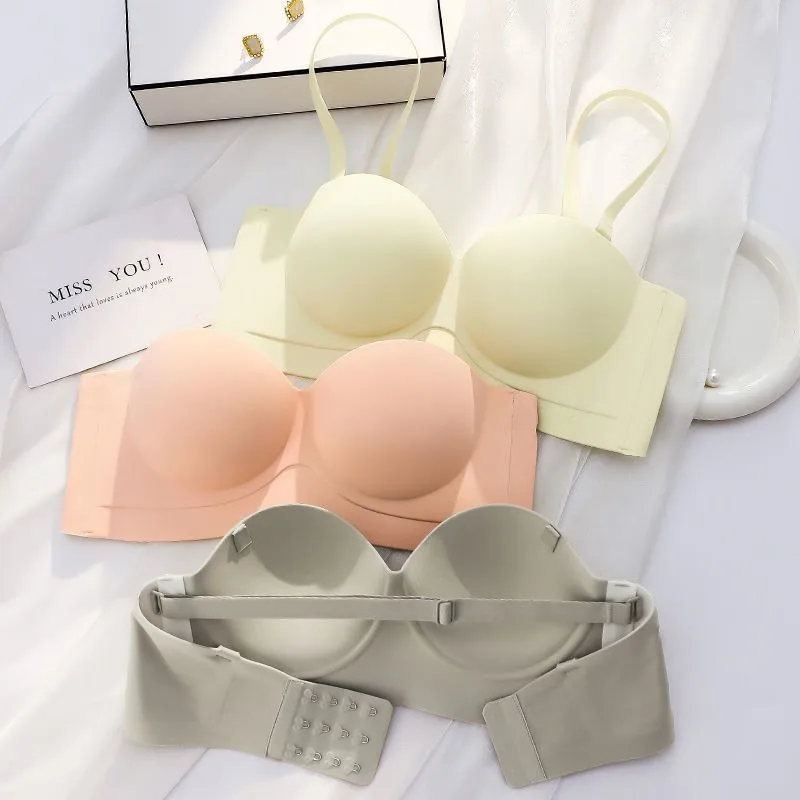 Seamless Bralette for Women Gatheres No Steel Rings Underwear Thickened Sexy Bra Female Push Up Backless Bra With Shoulder Strap