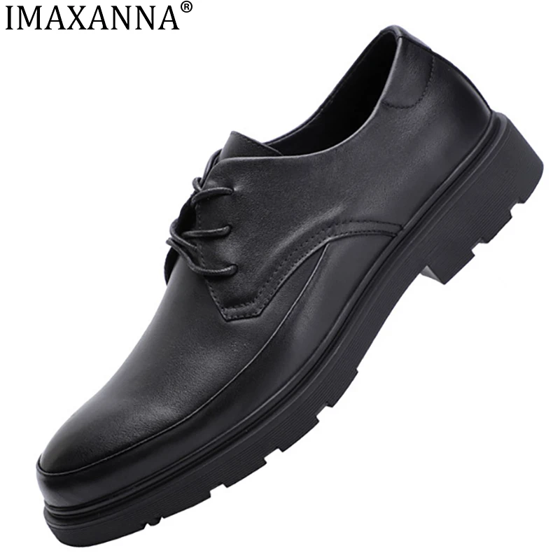 

IMAXANNA Men's Shoes New Style Cowhide Business Casual Men's Leather Shoes Top Layer Cowhide Lace Up Thick Soled Soft Soled