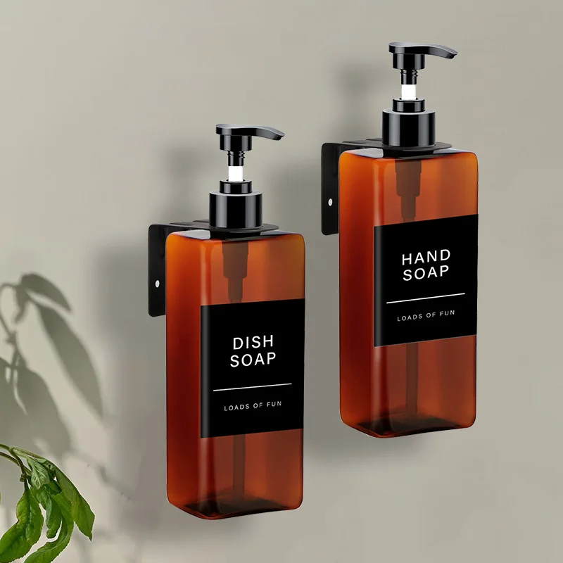 Description Picture 5 of item500ml Square Soap Bottle With Label&Rack Soap Dispenser Refillable Empty Shampoo Conditioner Container for Bathroom Supplies