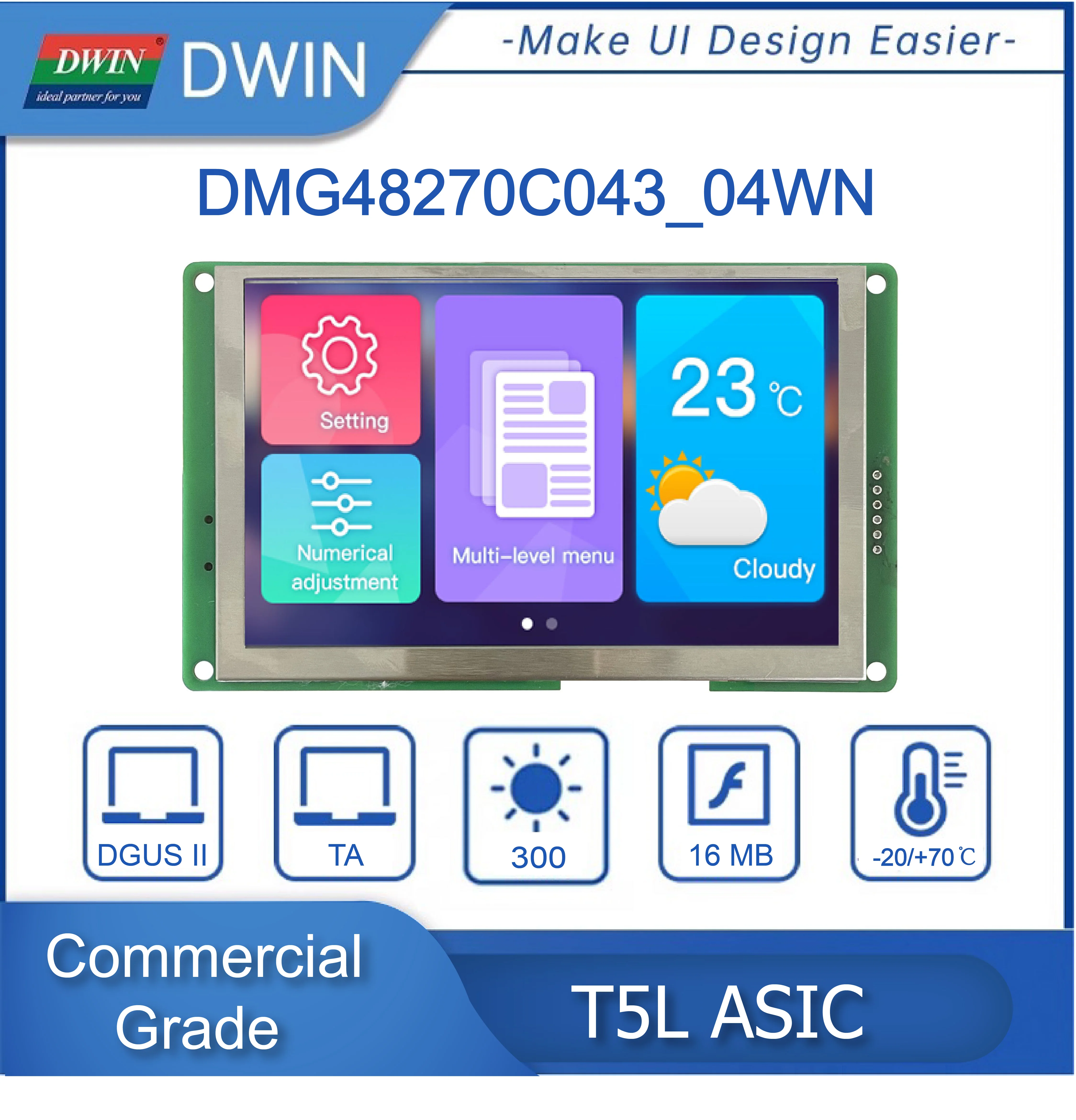 DWIN TFT LCD ÷  Ƶ̳ 480*272 TN ũ ġ г, Ʈ UART LCM , 4.3 ġ