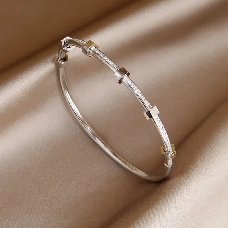 Stainless Steel Bracelet Classic Open Bangles&bracelets for Women Fashion Brand Jewelry Delicate Full Crystal Bangles