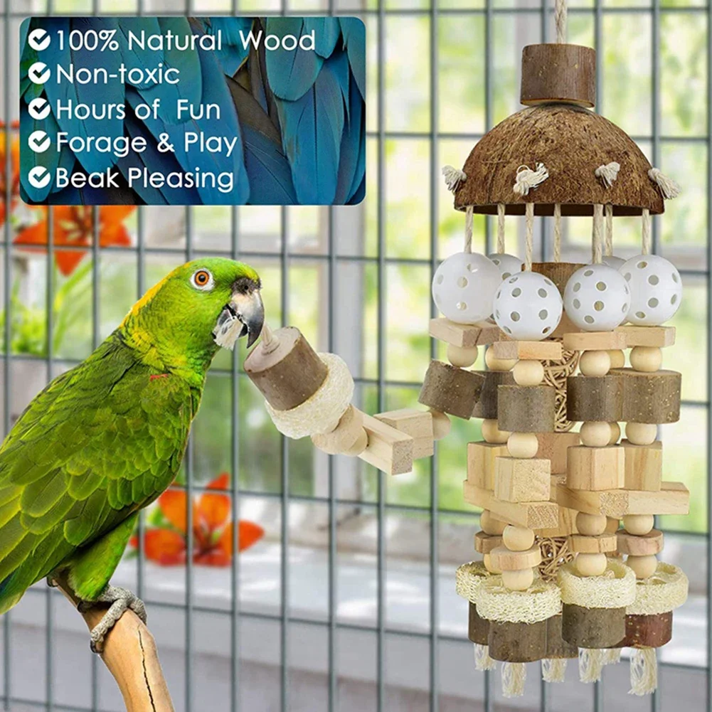 Bird Parrot Toy Large Natural Wooden Blocks Bird Chewing Cage Bite Suits for Macaws Parrots parrot toy bird toy