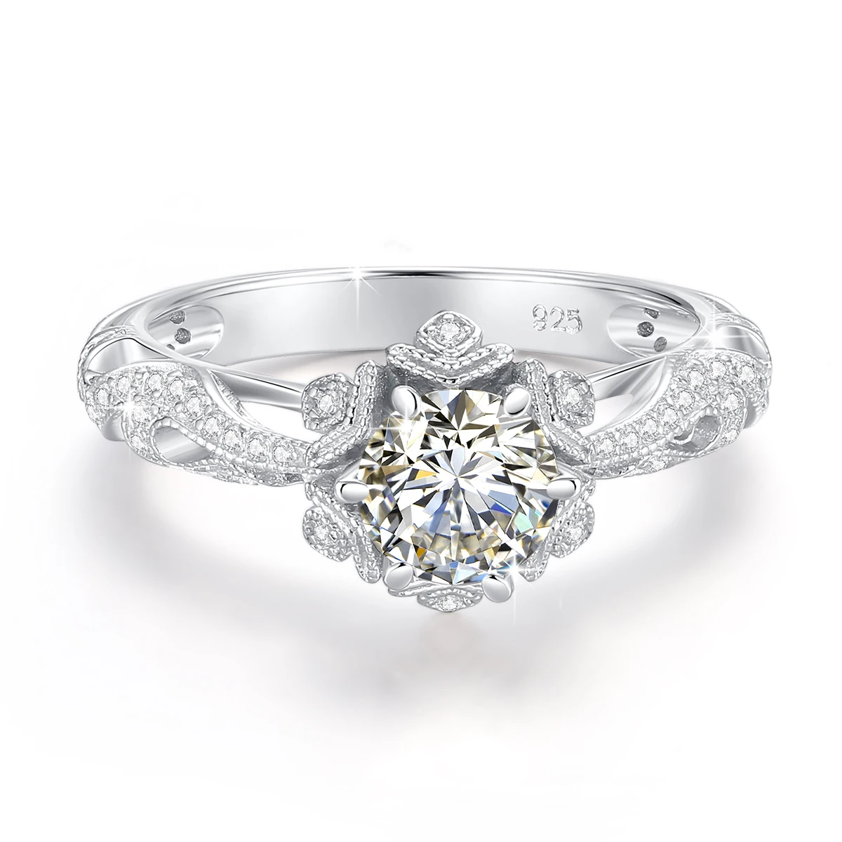 1ct Moissanite Ring D Color for Woman Wedding Jewelry with GRA 925 Sterling Sliver Plated 18k White Gold Wedding Band 2