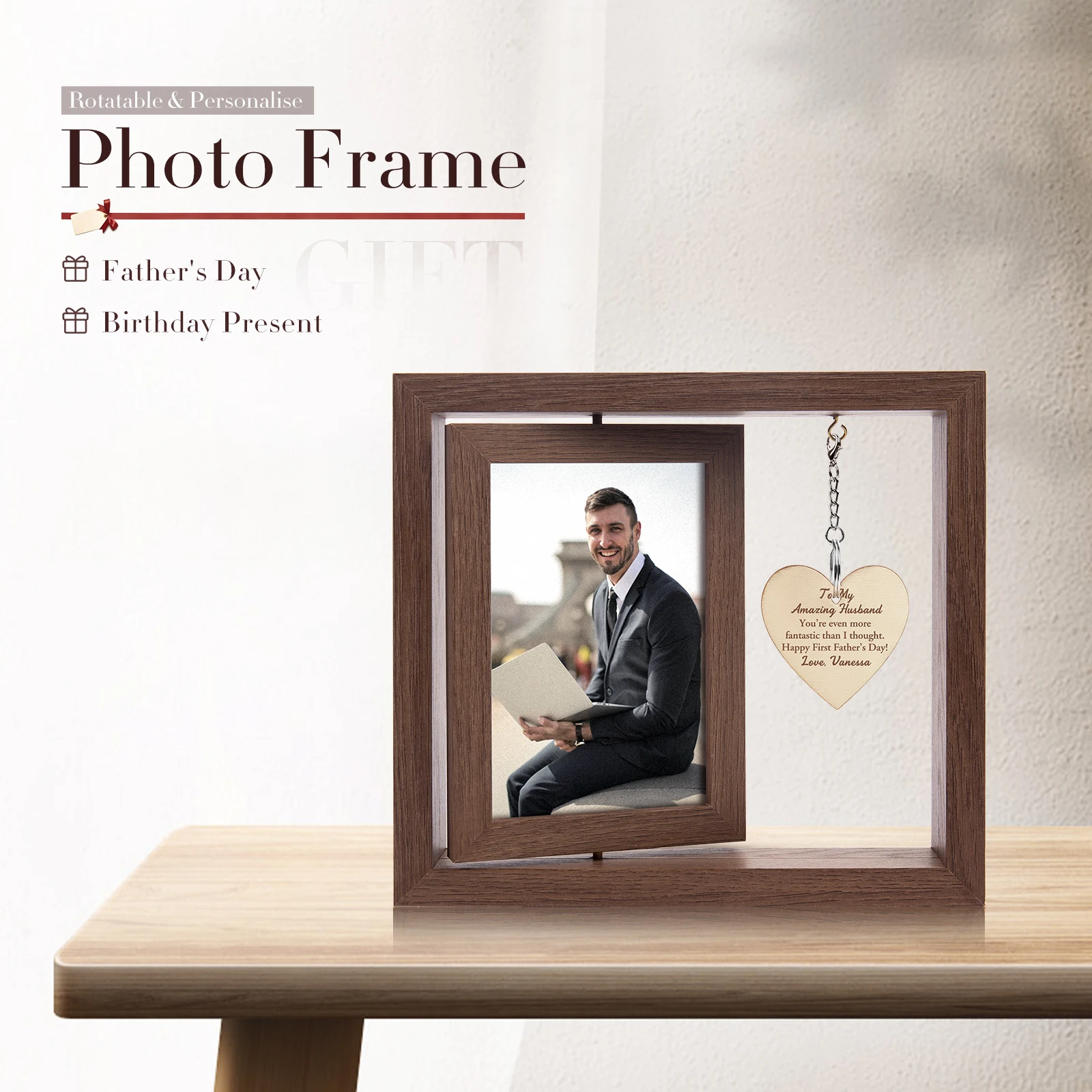 

Rotating Photo Frame Wooden Double Side Picture Frame for Engraving Photo And Printed Photo Home Bedroom Decoration