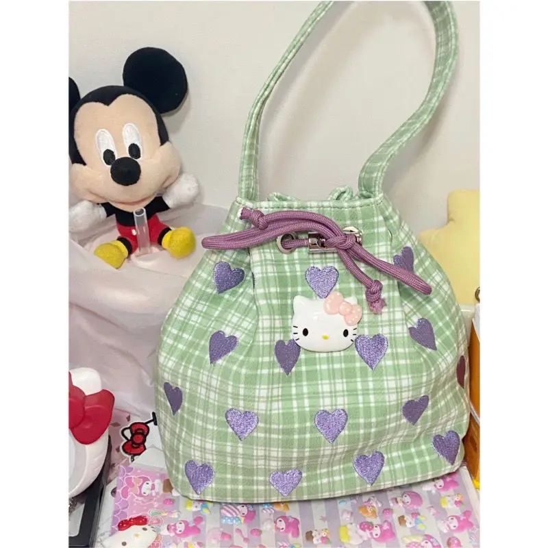 

kawaii Sanrio Bag Hellokitty Love Drawstring Pink Handbag Spring/Summer 2022 New Single Shoulder Cross Body Mini Bucket Bag