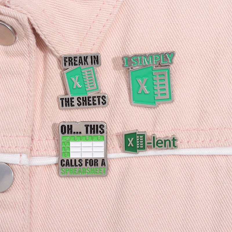 Creative Spreadsheet Enamel Pin Brooches - Office-Inspired Decorative Accessories