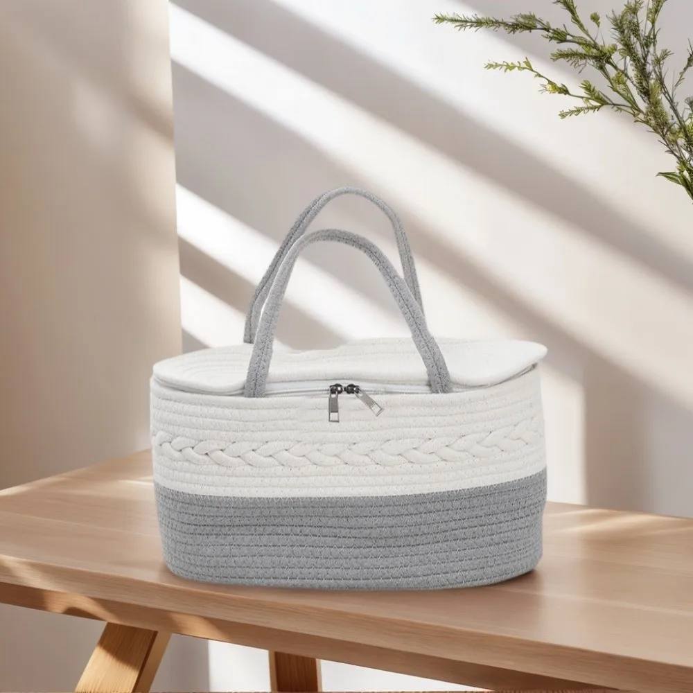 Cotton Thread Rope Mummy Handbag Divided Into Compartments for Diaper/Toy Storage Diaper Storage Basket Shopping Large Capacity