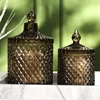 Dark Grey Crystal Glass Storage Jar with Cover Canned 600ML Diamond Cans Sugar Cotton Swab Box Household Organizer Decoration 3