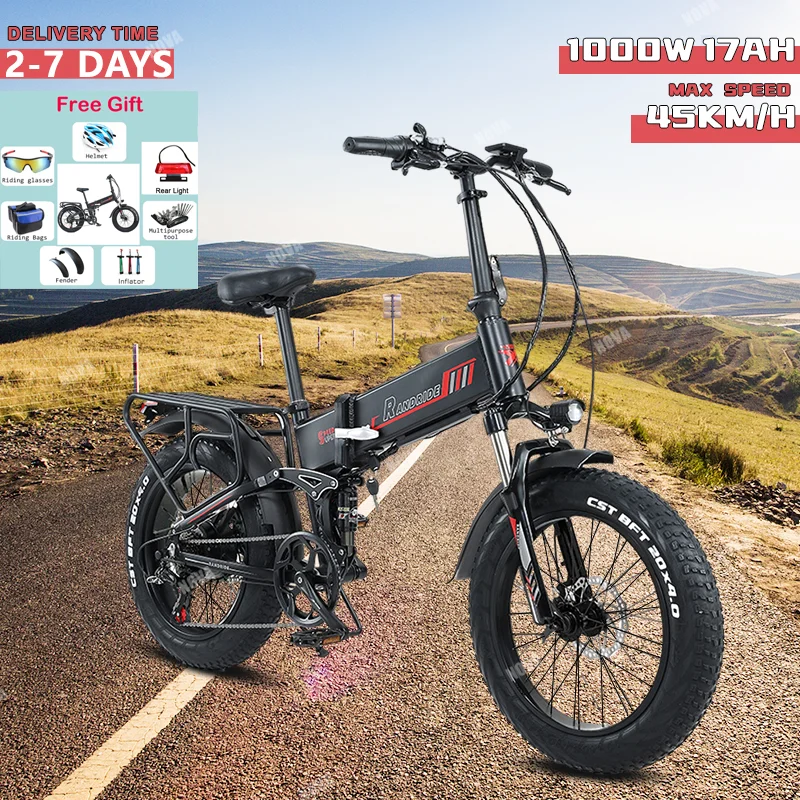 

RANDRIDE YX20 Folding Electric Bicycle 48V 1000W 17Ah 20*4inch Fat Tire Ebike Mountain Off-Road Electric Bicycle Full Suspension